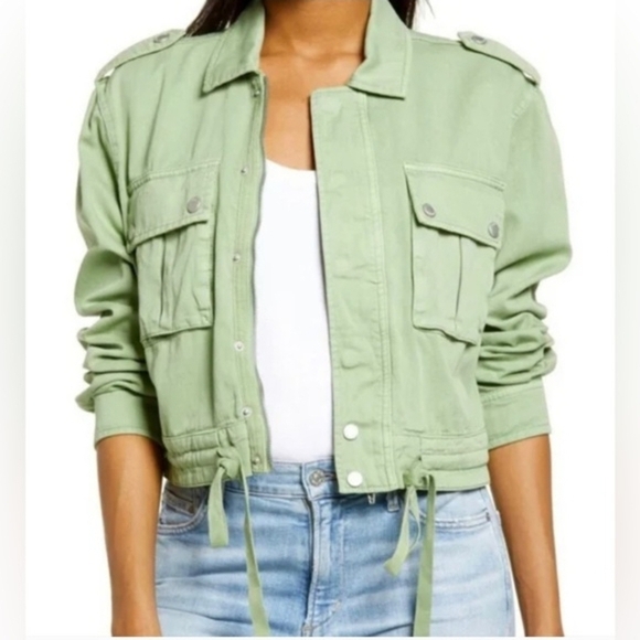 Blank NYC Twill Here And Now Cropped Utility Jacket In Green Size XS - Picture 3 of 11
